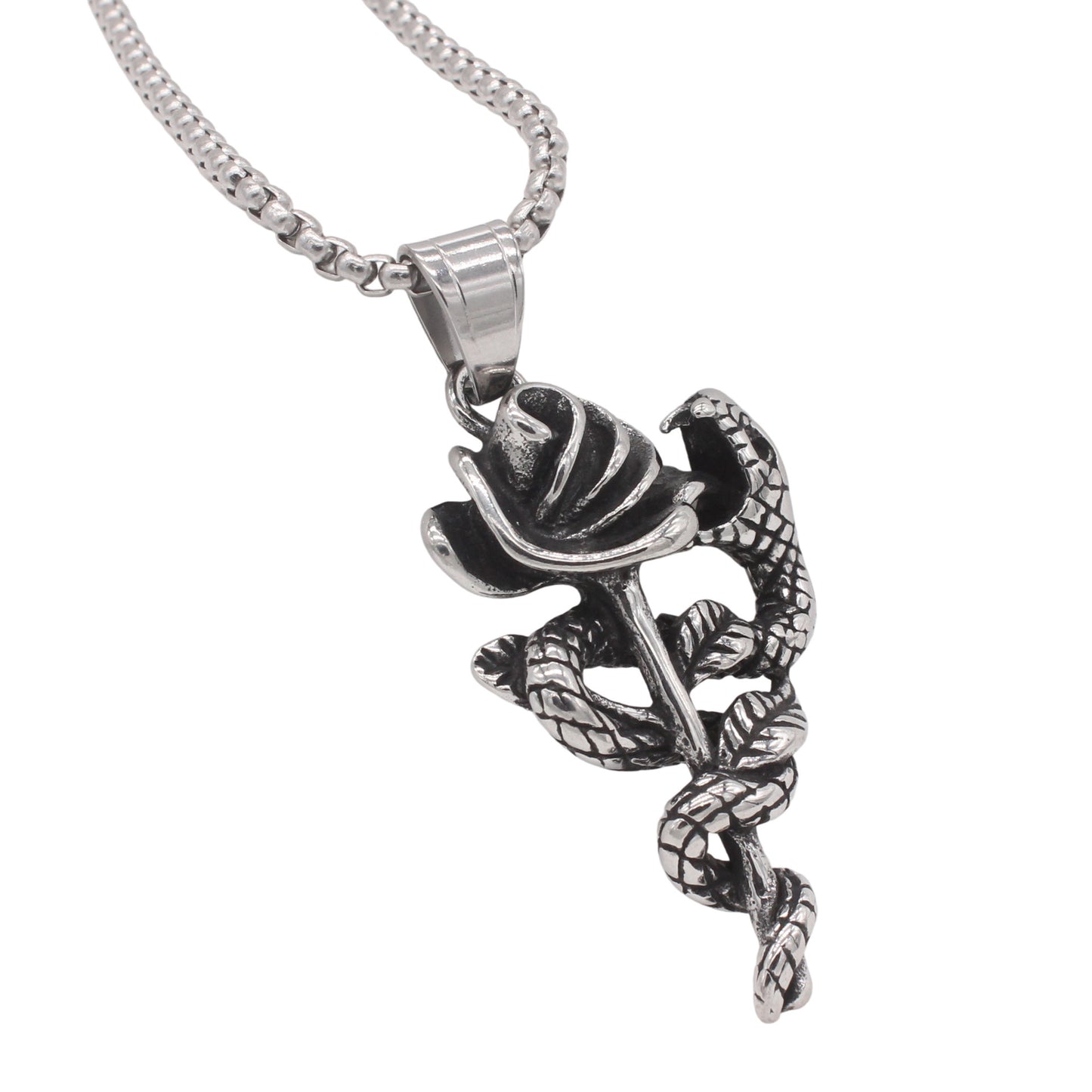 Planderful Jewelry Titanium Steel Snake Pendant For Men With Rose Motif Personalized European Style