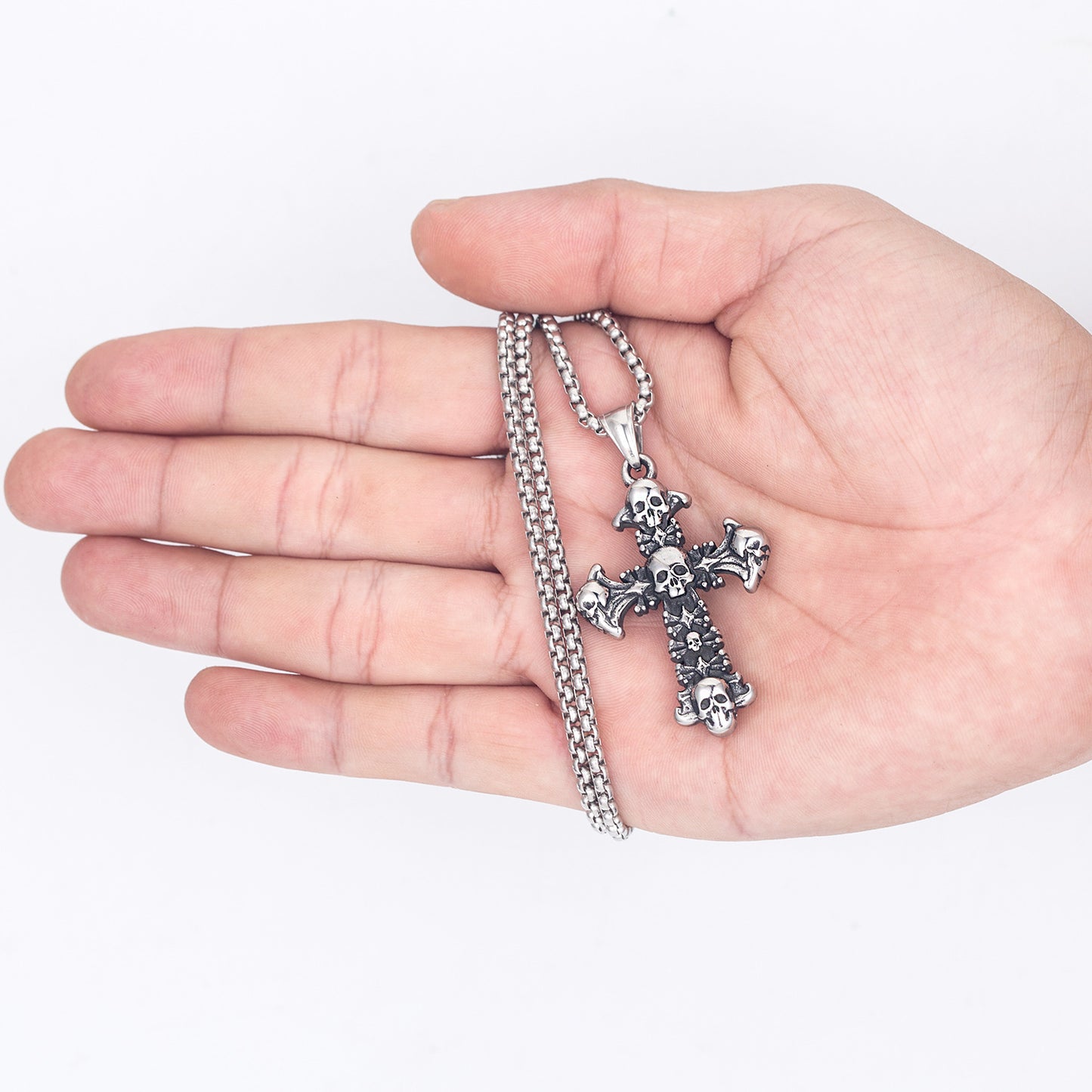 Titanium Steel Necklace – Statement Unisex Skull Cross Snake Bone Chain For Men And Women