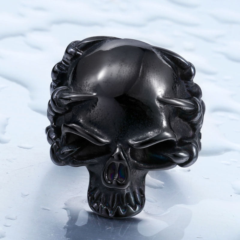 Punk-Inspired Titanium Steel Skull Claw Ring for Men - Wholesale Retro Jewelry