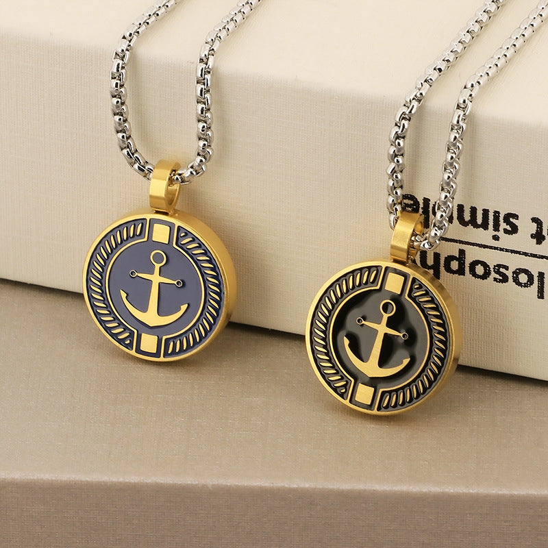 Source Titanium Steel Necklace Niche Sailing Anchor Xinghai Compass Men's Pendant