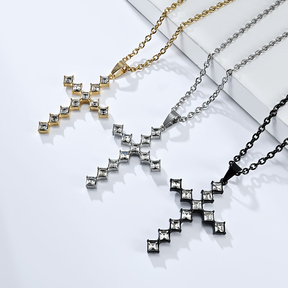 European And American Gender-Free Light Luxury Zircon Cross Necklace