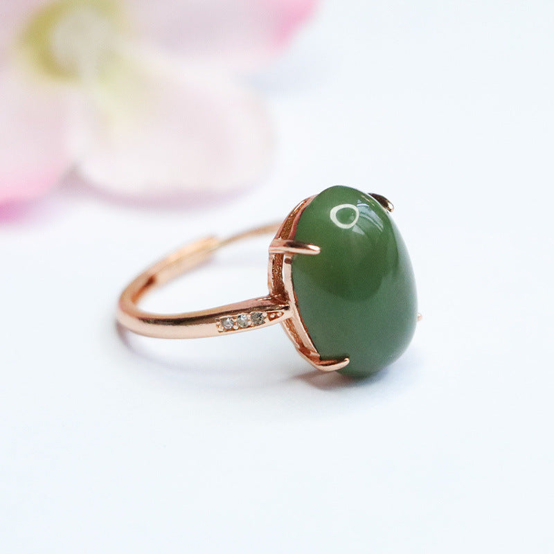 925 Sterling Silver Hetian Jasper Solitaire Ring