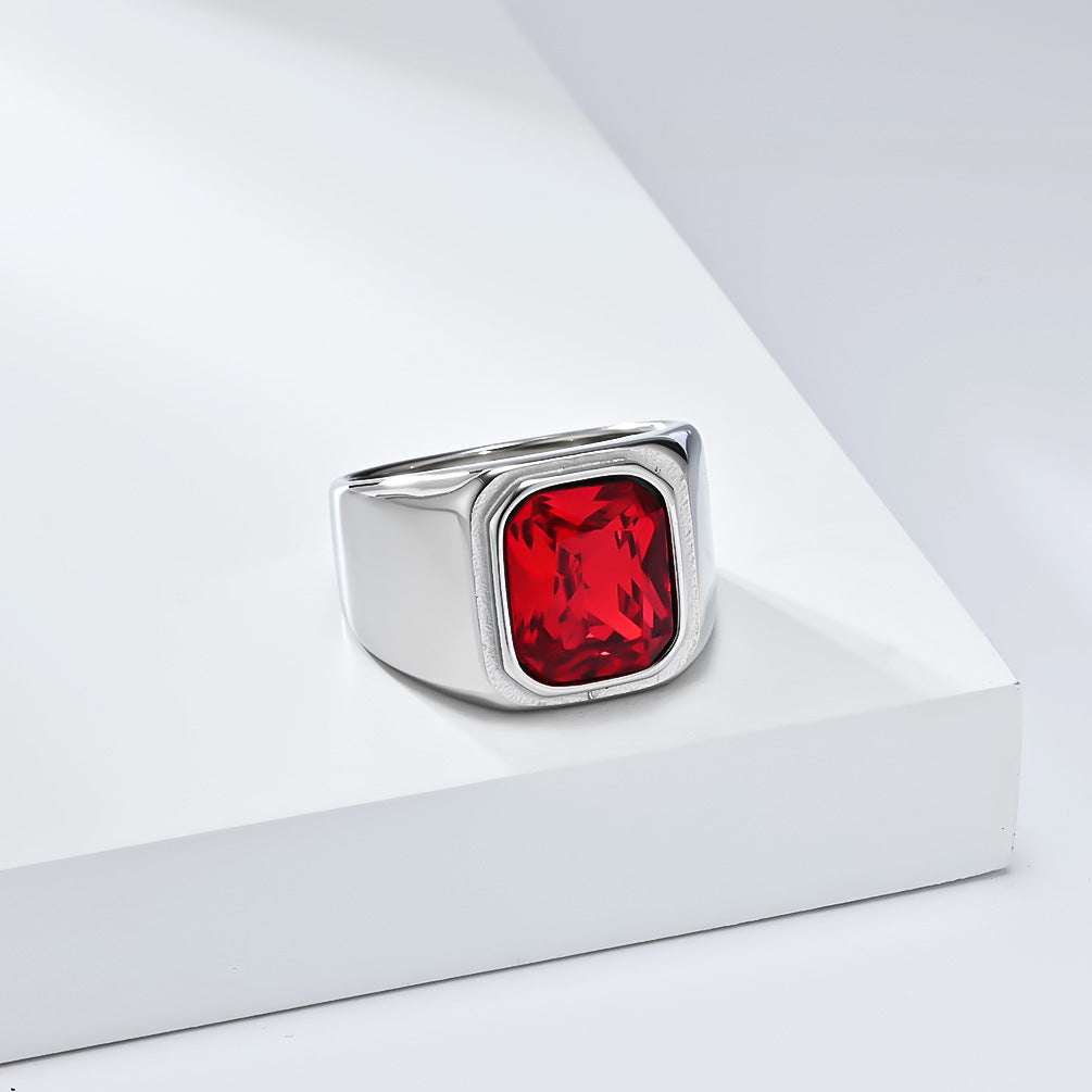 Planderful Personalized Light Luxury Men's Square Gemstone Ring Titanium Steel Gold-Plated