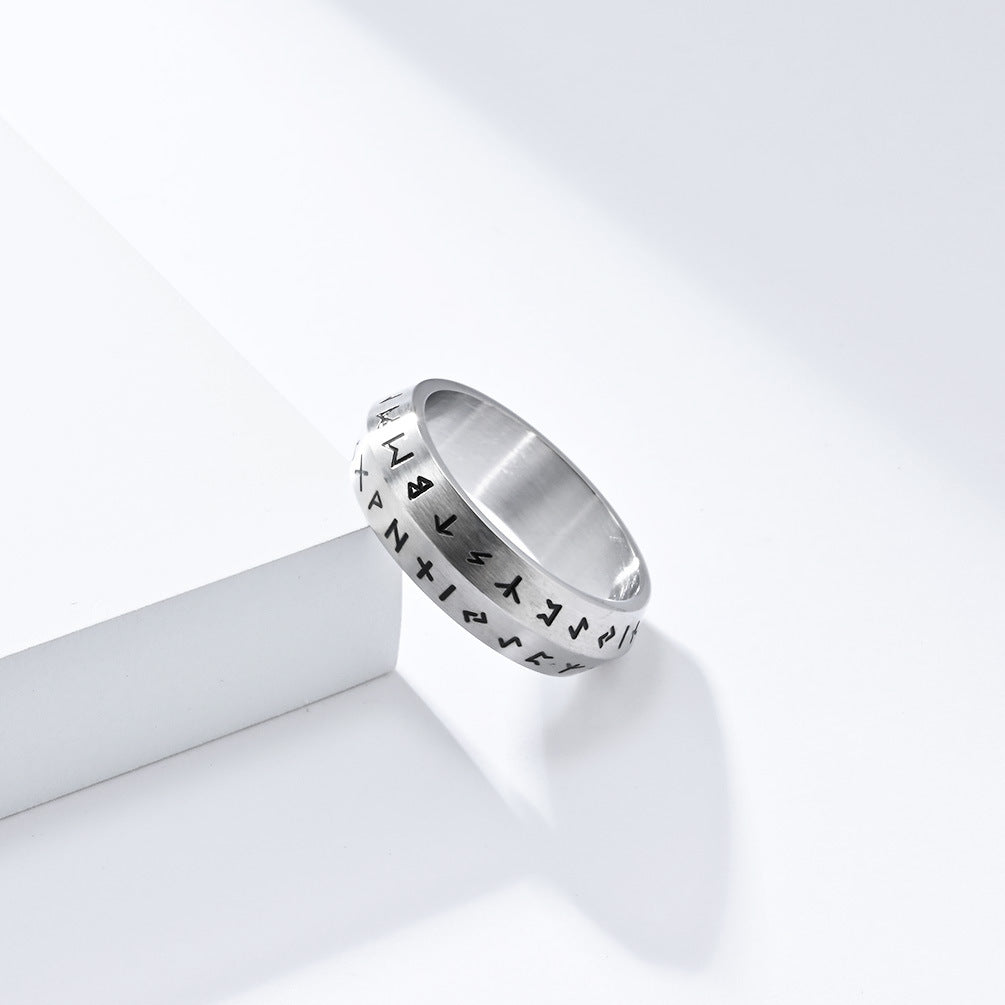 Planderful Viking Text Stainless Steel Ring For Men With Double Beveled Style Everyday Genie