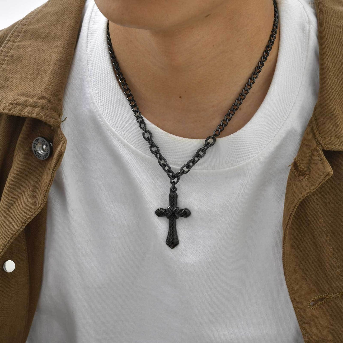 Classic – Stainless Steel Double-Sided Polished Chain Cross Necklace – Men's Accessory