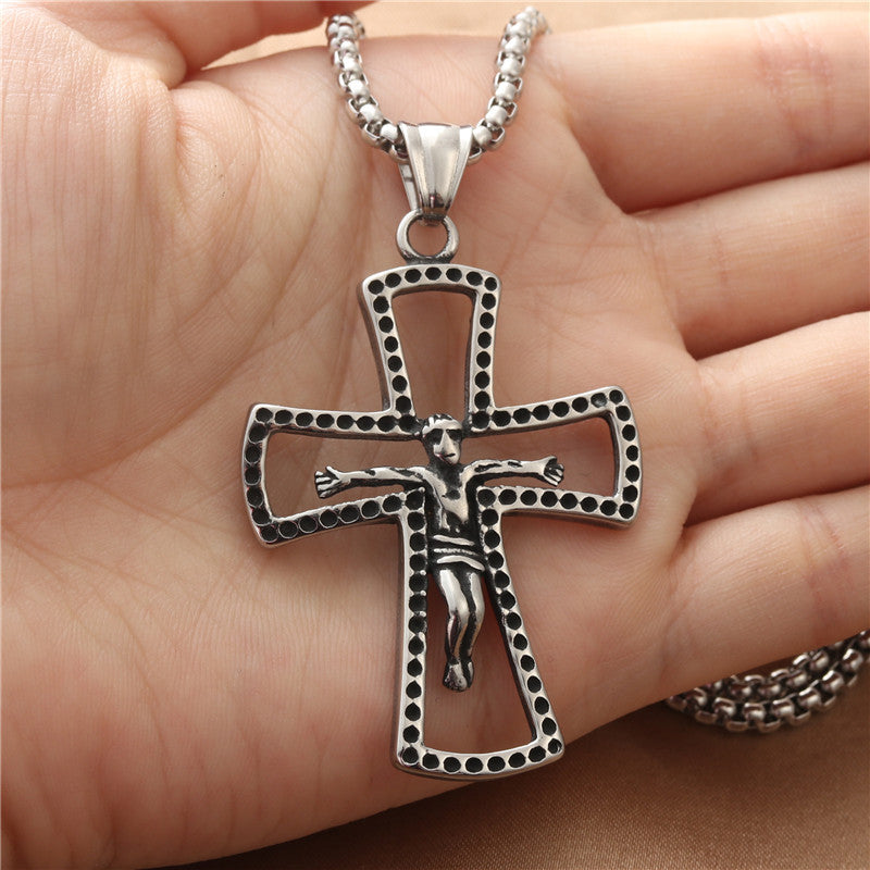 Personalized Titanium Steel Cross Pendant Necklace for Trendy Men - Retro Punk Style