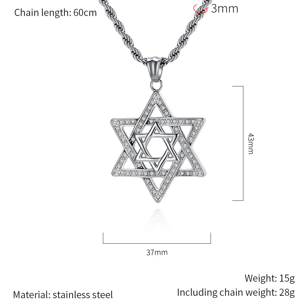 Planderful Collection Everyday Genie David Star Necklace Titanium Steel Zircon Sparkle Unisex Streetwear Bold Statement