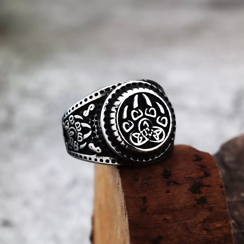 Planderful Everyday Genie Mens Viking Bear Claw Rune Ring Steel Bold Dominant Masculine Accessory