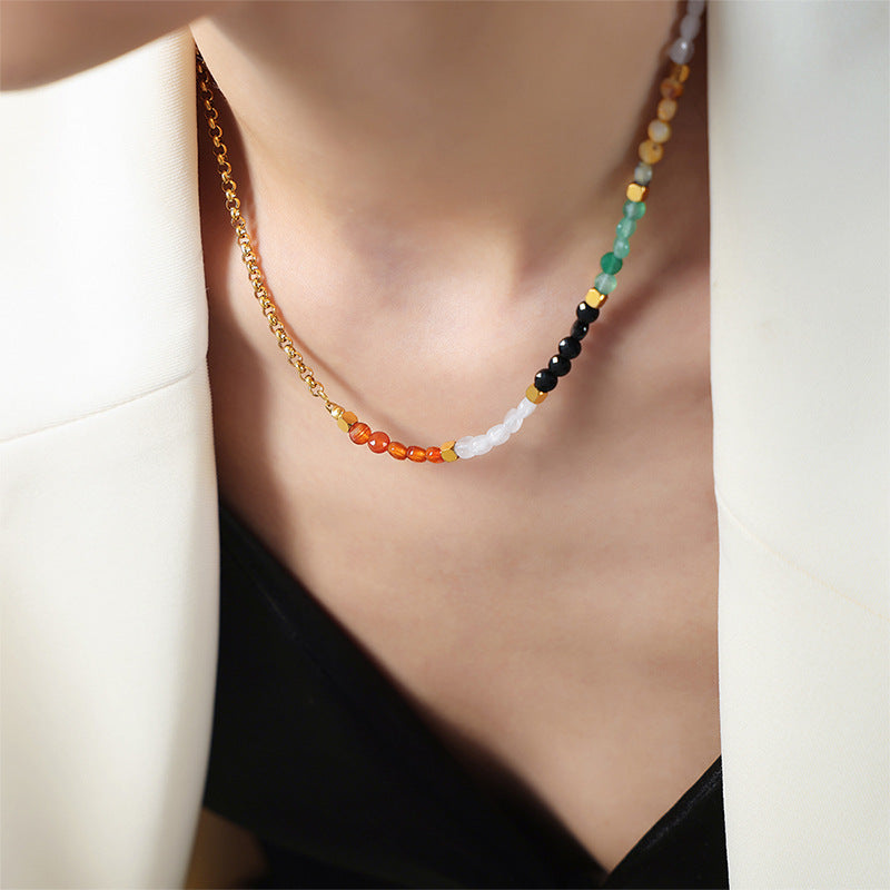 High-End Retro Agate Beaded Necklace with OT Buckle - Women's Luxury Jewelry