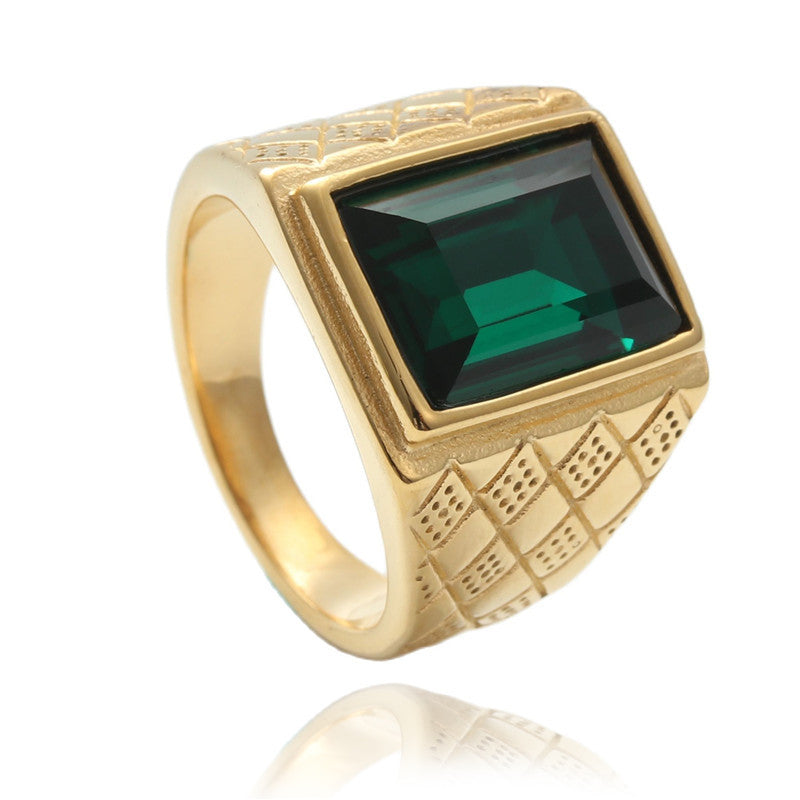 Trendy Multi-Color Zircon Titanium Steel Square Ring for Men - Retro Stainless Steel Jewelry