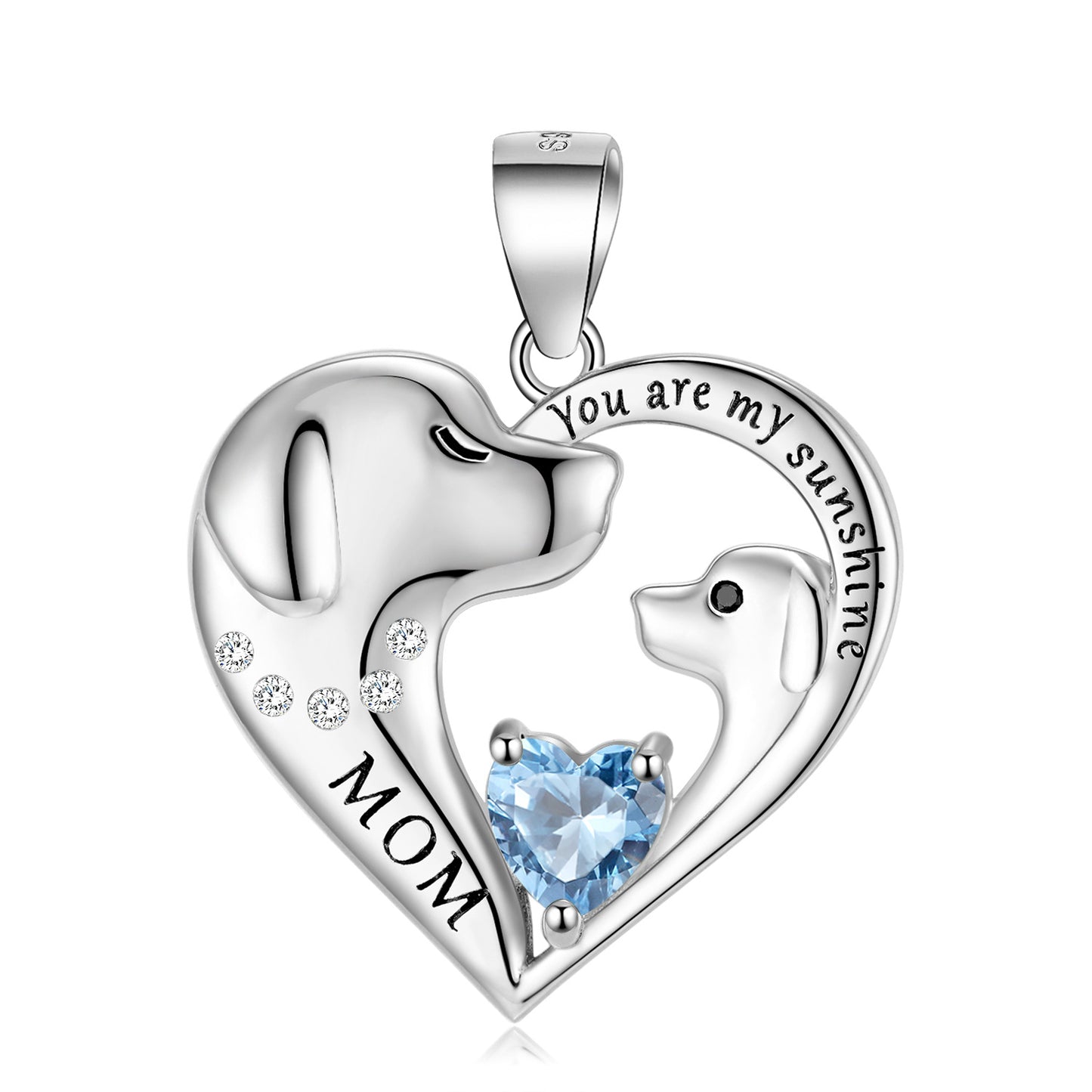 Cute Dog Zircon Heart Shape Pendant Silver Necklace