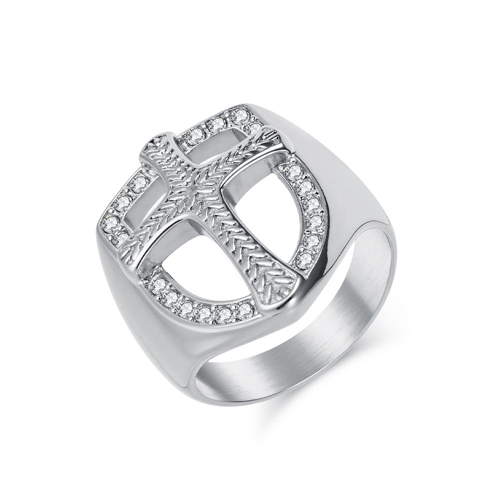 Planderful Everyday Genie Shield Cross Ring For Men Personalized Zircon Jewelry Retro European American Style