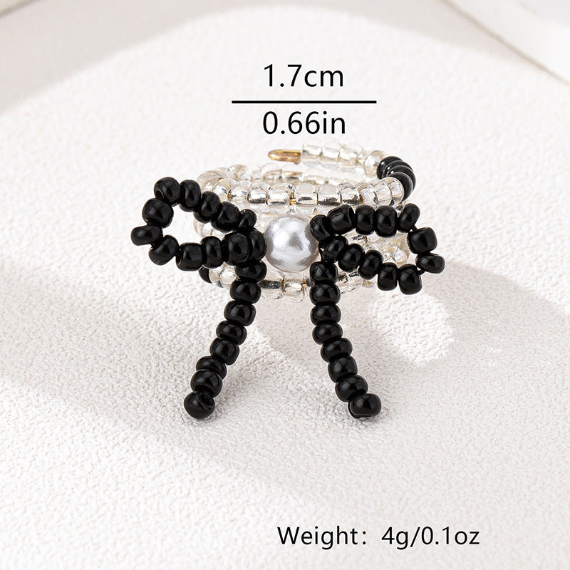 Exquisite Glass Bow Beaded Ring for Fashionable Women
