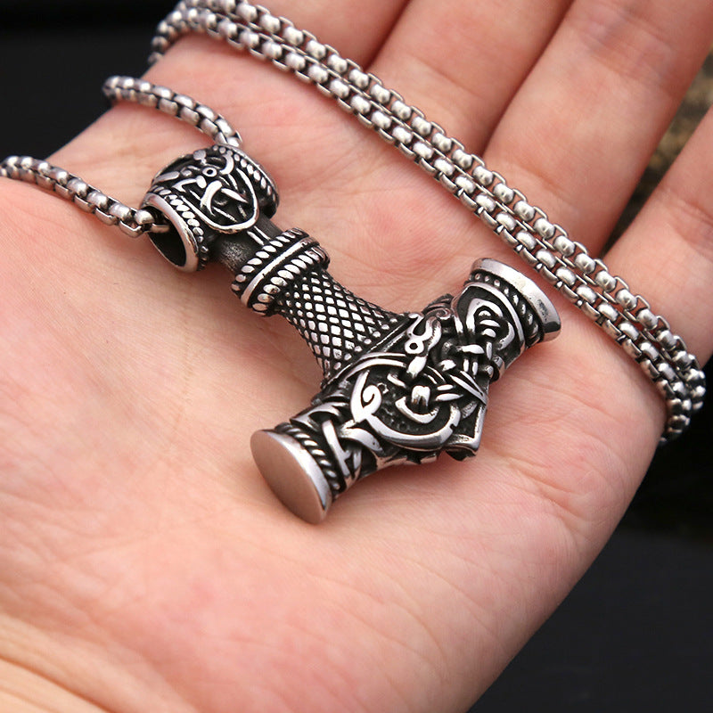 Titanium Steel Necklace Retro Dragon Hammer Pendant for Men