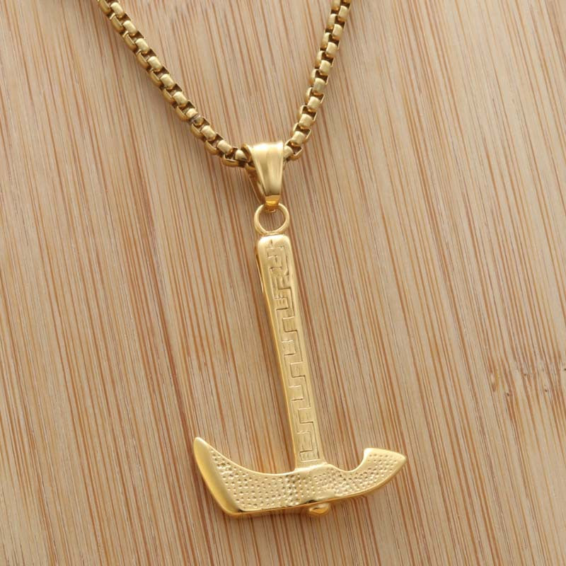 Titanium Steel Punk Axe Pendant Necklace for Men - Retro Trendy Design by Planderful