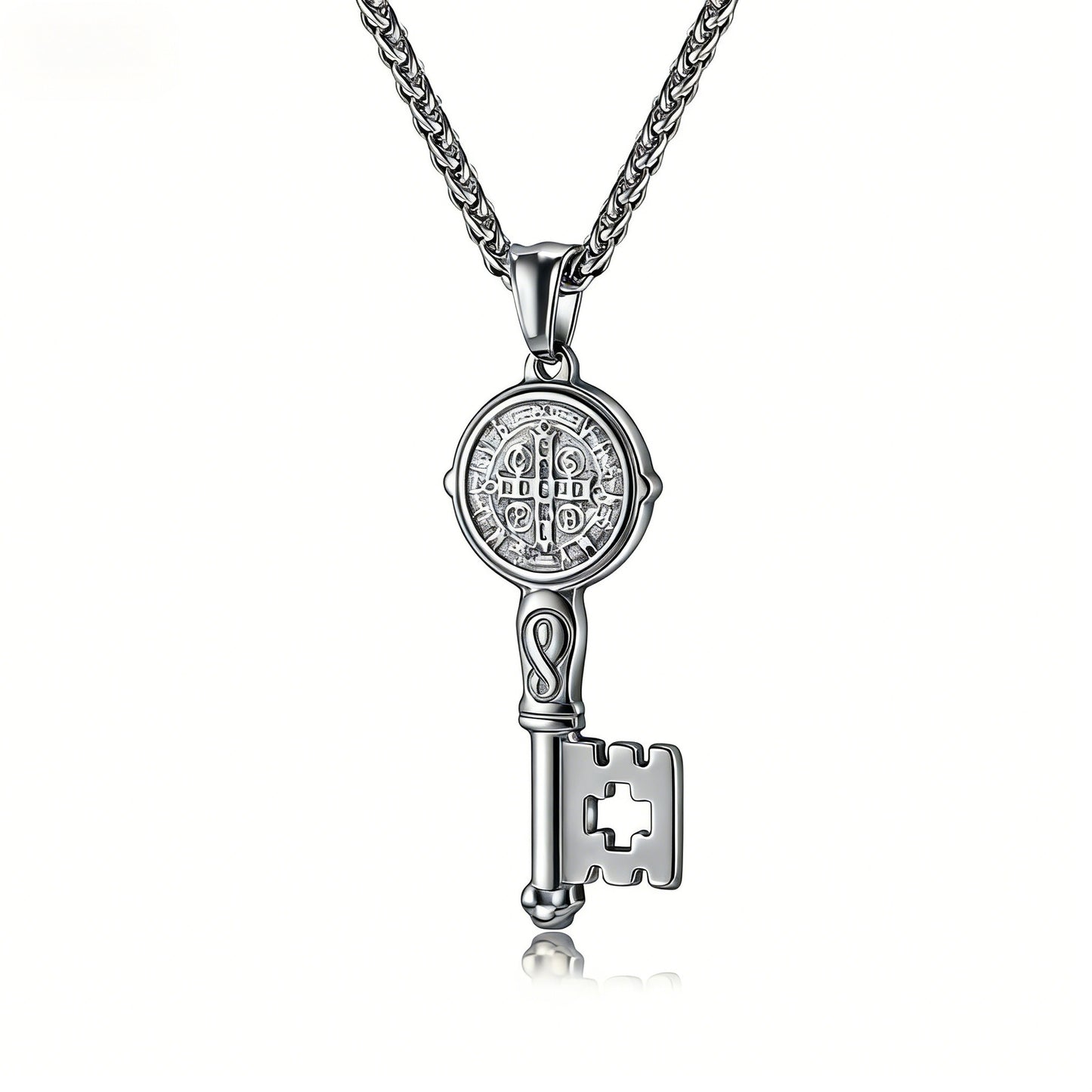 Planderful Saint Benedict Key Necklace Exorcist Titanium Steel Protection Pendant For Gothic Jewelry Lovers
