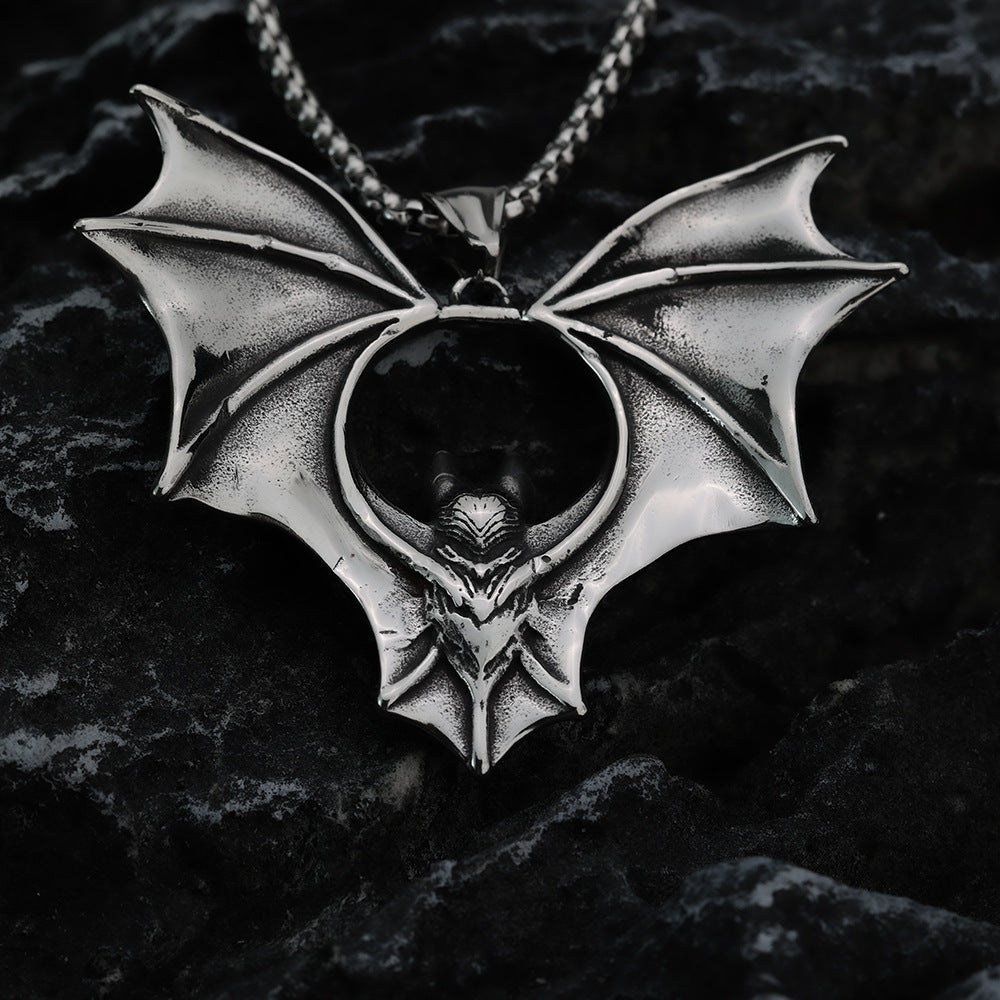 European And American Stainless Steel Vampire Bat Pendant Necklace Halloween Gift For Men