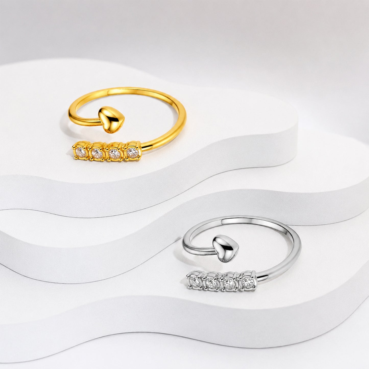 Planderful Everyday Genie Zircon Ring Four Zircon Open Stainless Steel Adjustable Jewelry For Women And Men