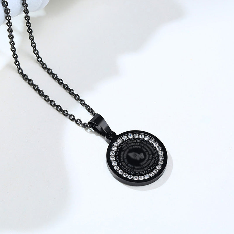 Stainless Steel Round Brand Pendant Necklace With Zircon