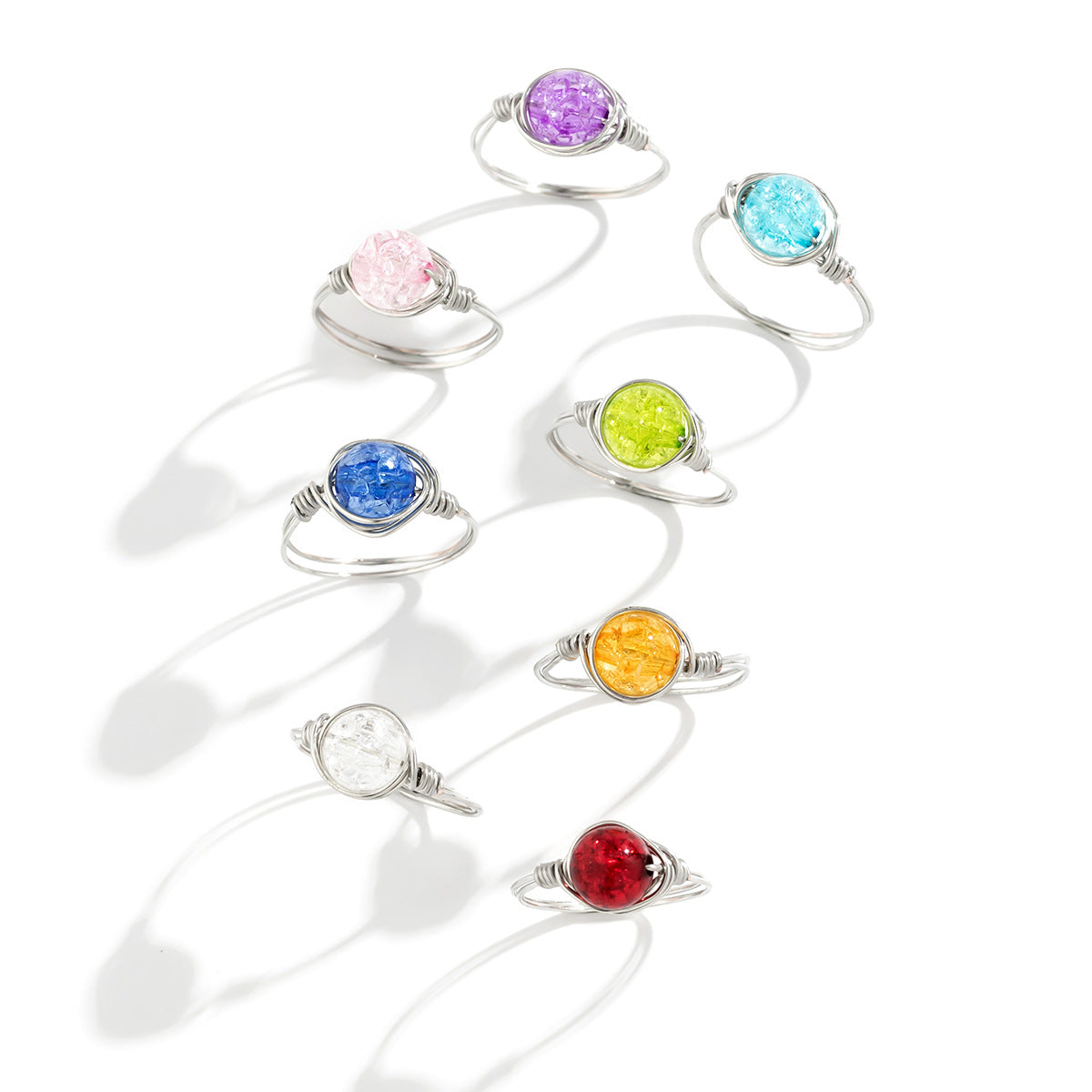 European and American Cross-border Jewelry, Versatile Winding Metal Hand Jewelry, Simple Pastoral Style Color Crack Bead Ring Women - Vienna Verve Alloy Ring with Colorful Beads