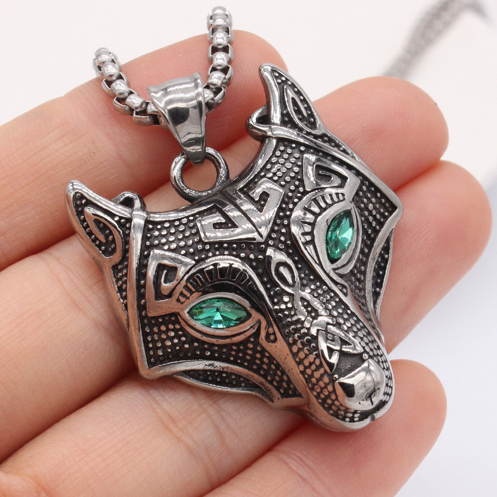 Planderful Nordic Viking Direwolf Pendant Necklace Titanium Steel Unisex Protective Statement Jewelry For Men And Women