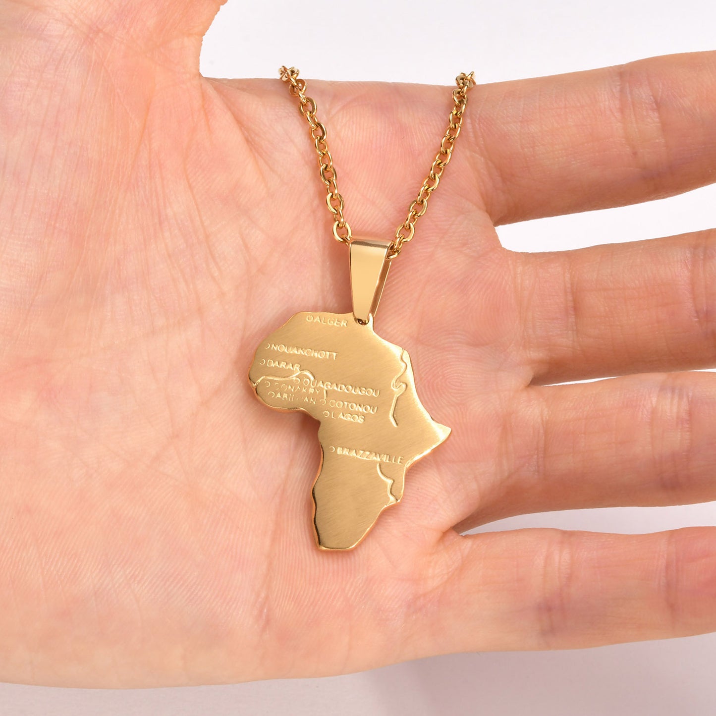 Stainless Steel Africa Map Pendant Gold Men's Necklace Geometry