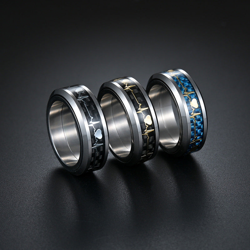 Titanium Steel Carbon Fiber ECG Rotating Ring for Men by Planderful - Size 6-13
