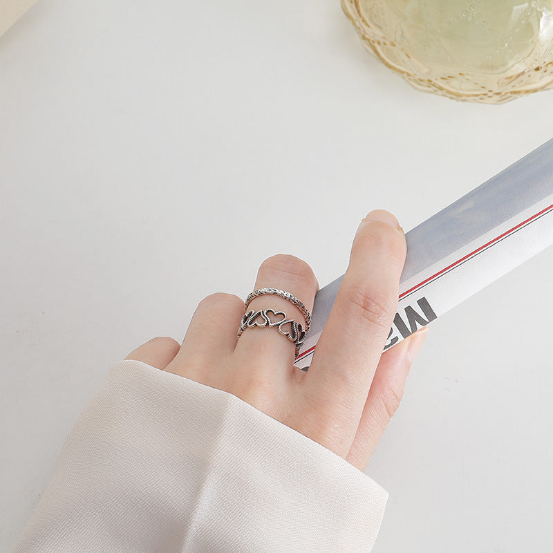 Forward and Reverse Hollow Heart Shape Opening Sterling Silver Ring