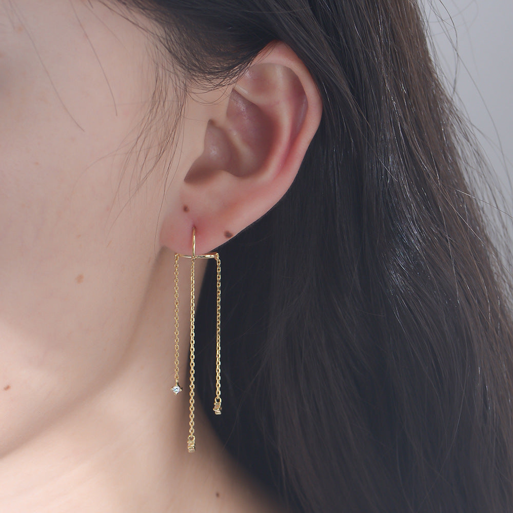 Style Long Earrings S925 Sterling Silver Chain Fringed Earrings High Quality