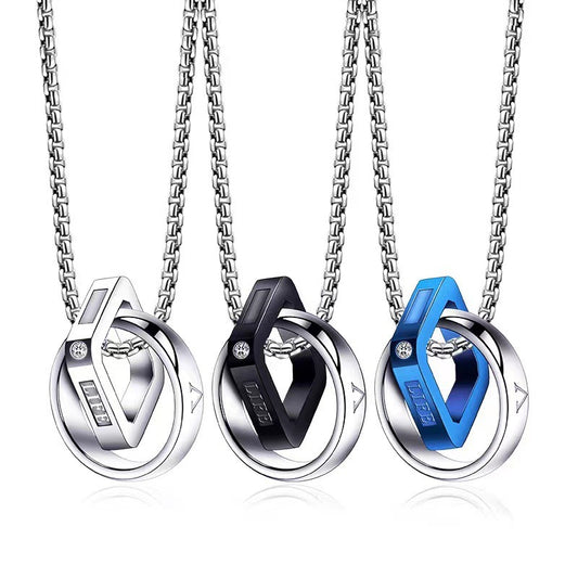 Planderful Mens Double Ring Buckle Necklace Stainless Steel Pendant For Everyday Luxury