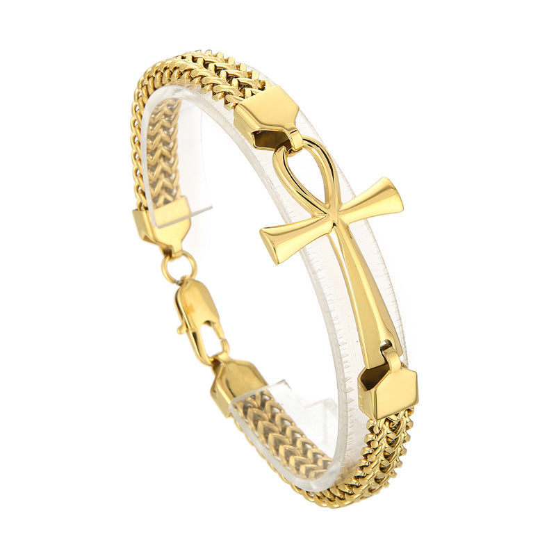 Planderful Mens Egyptian Cross Titanium Bracelet Vintage