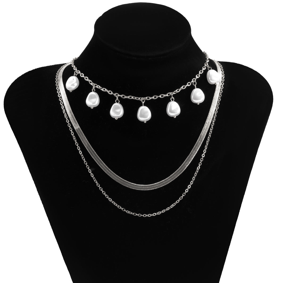 Planderful Vienna Verve Imitation Pearl Collarbone Necklace For Women Retro Geometric Snake Bone Jewelry