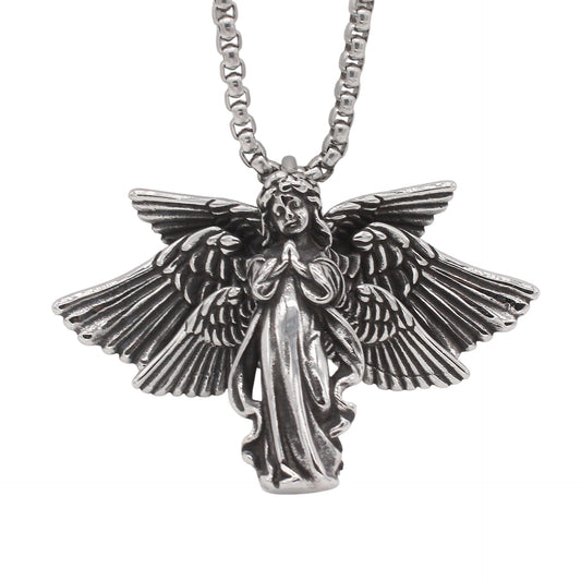 Planderful Jewelry Angel Pendant Steel Mens Necklace