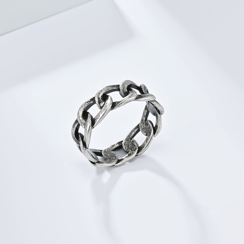 Ins Simple Hollow Cuban Chain Stainless Steel Ring for Men and Women Fashion Jewelry