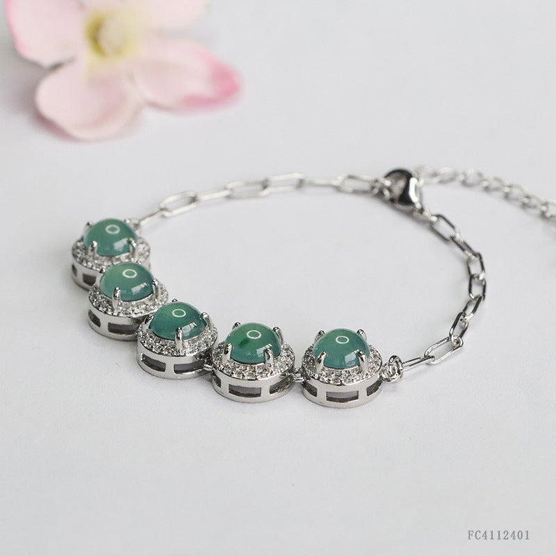 Blue Water Jadeite Five-Stone Bracelet
