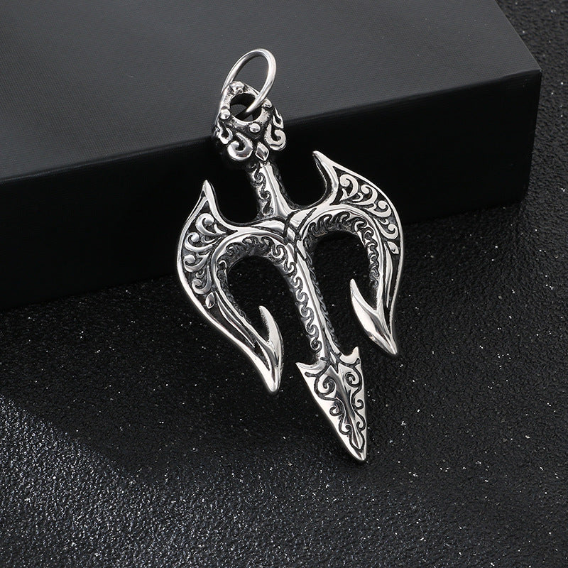 Poseidon Three-Pronged Dry Pendant, Retro Magic Mandela Grass Sword Titanium Steel Men's Pendant Necklace