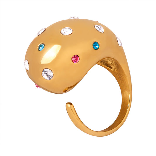 New Fashionable European and American Gold-Plated Zircon Opening Ring for Women