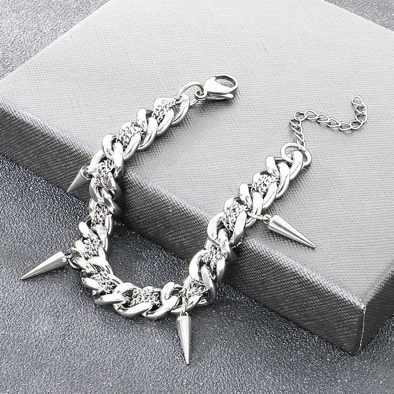 Rock Laminated Cuban Chain – Hip Hop Rivets With Extension Chain Titanium Steel Men's Bracelet