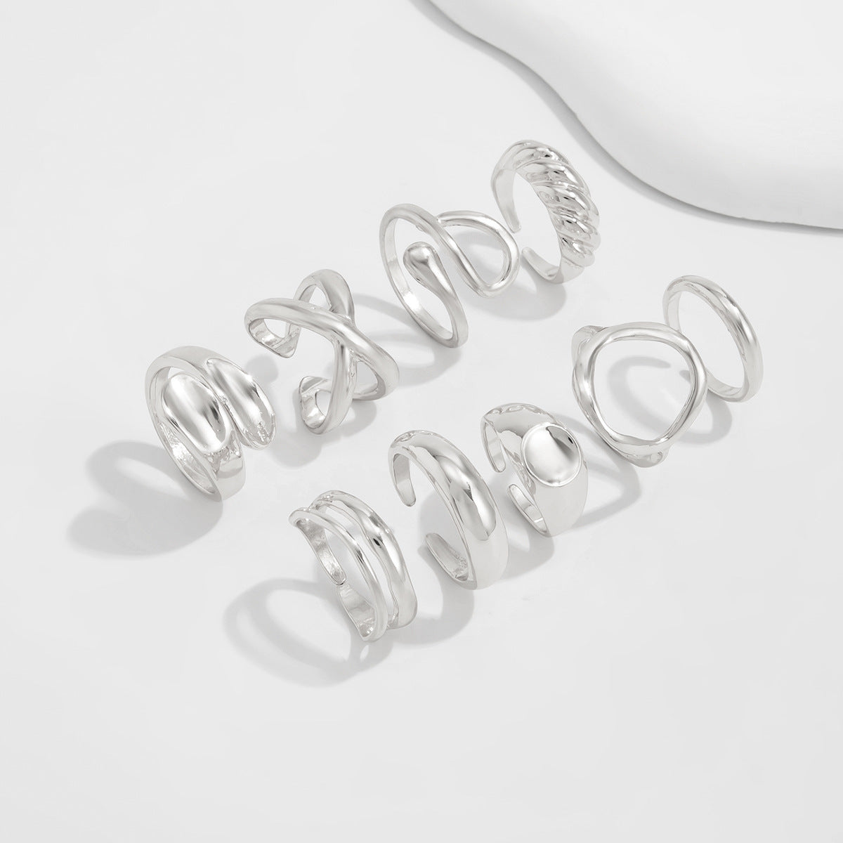 Planderful Vienna Verve Open Ring Set For Women Irregular Smooth Band With Statement Jewelry