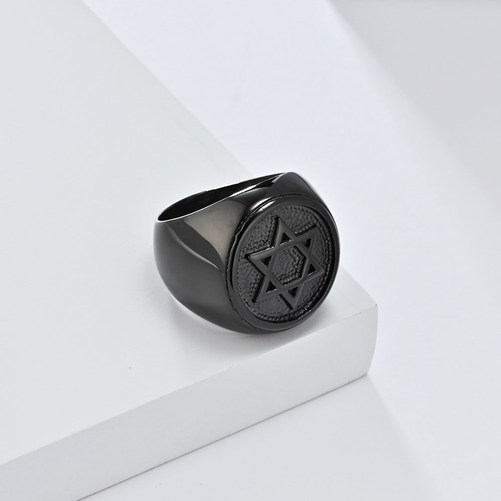 Retro Hexagram Titanium Steel Ring for Men Advanced Style