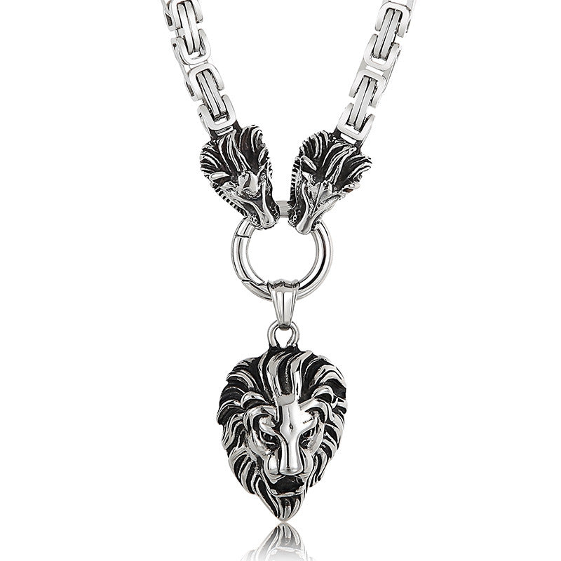 Titanium Steel Lion Head Necklace for Men – Bold European and American Street Style