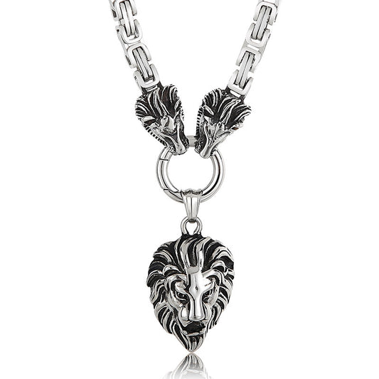 Titanium Steel Lion Head Necklace for Men – Bold European and American Street Style