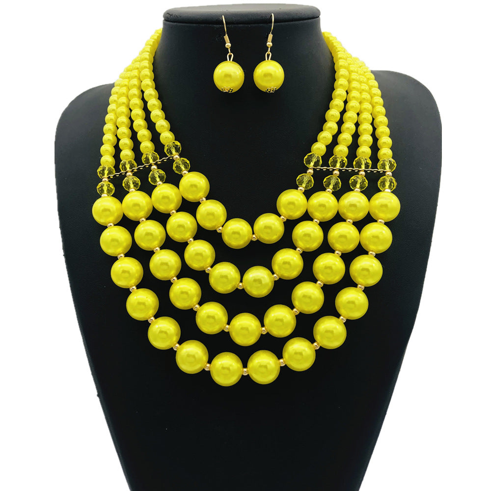 Vibrant Imitation Pearl Multi-layer Jewelry Set with a Touch of Europe and America, Amazon Necklace Set