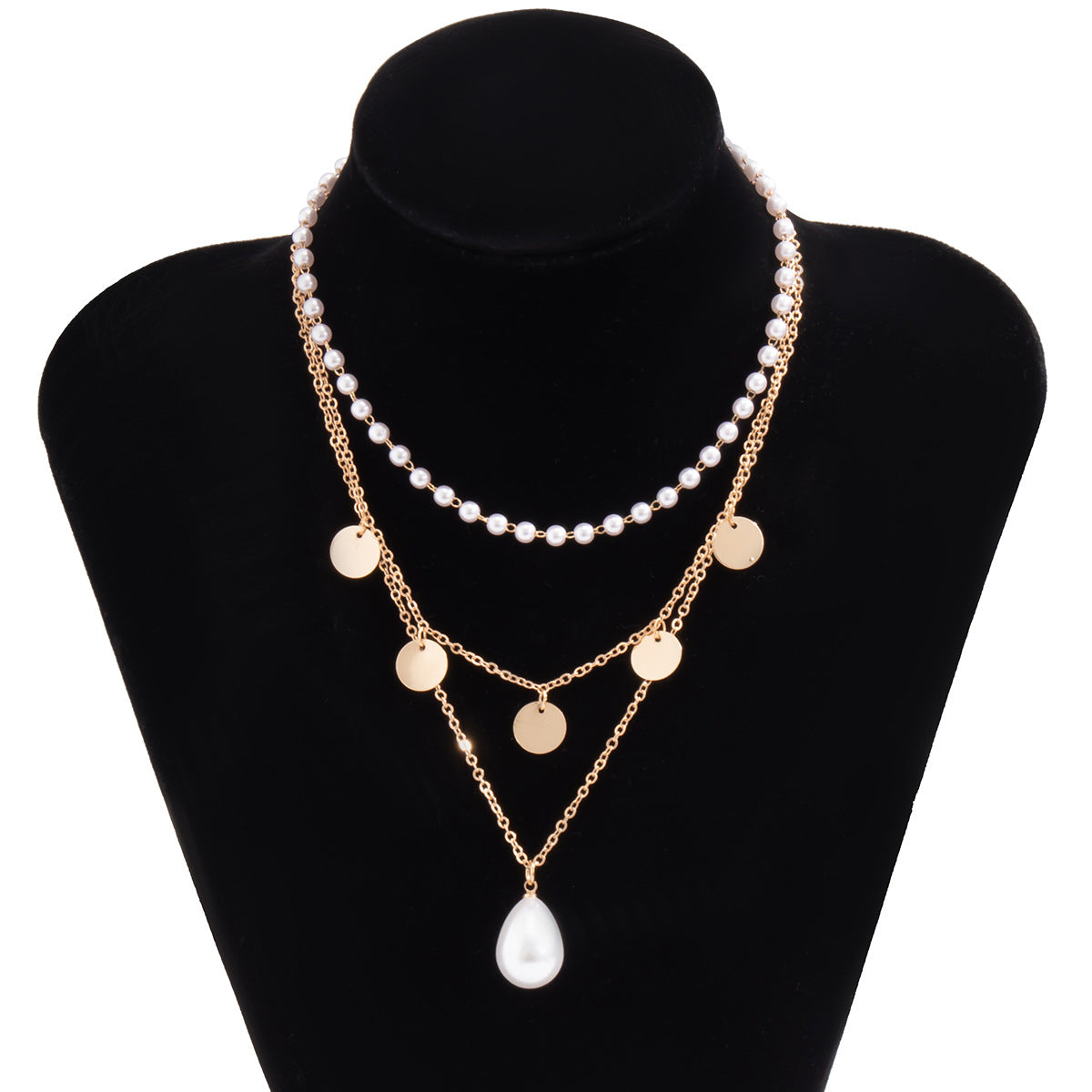 Planderful Vienna Verve Imitation Pearl Necklace Multi Layer Geometric Fringe Water Drop Pendant Elegant Women Jewelry