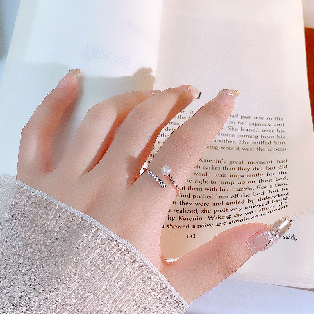 S925 Sterling Silver Freshwater Pearl Ring — Adjustable