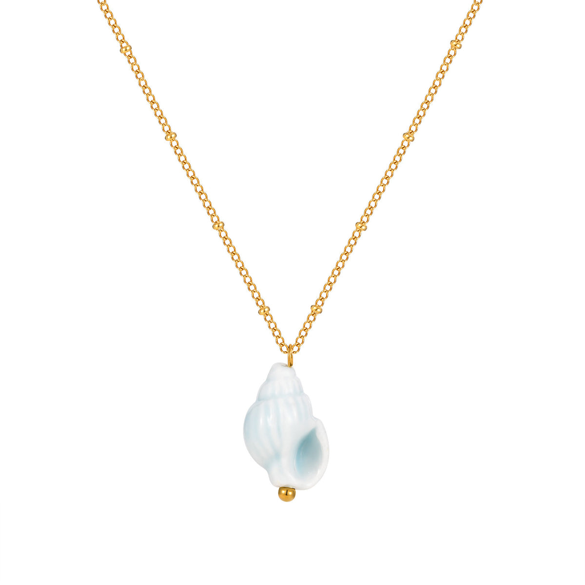 Ocean Wind Stainless Steel Ceramic Conch Bead Chain Necklace Women's Ocean Series Leisure
