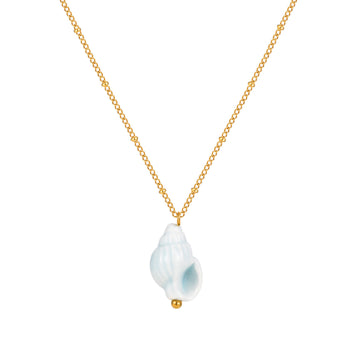 Ocean Wind Stainless Steel Ceramic Conch Bead Chain Necklace Women's Ocean Series Leisure and Vacation Accessories