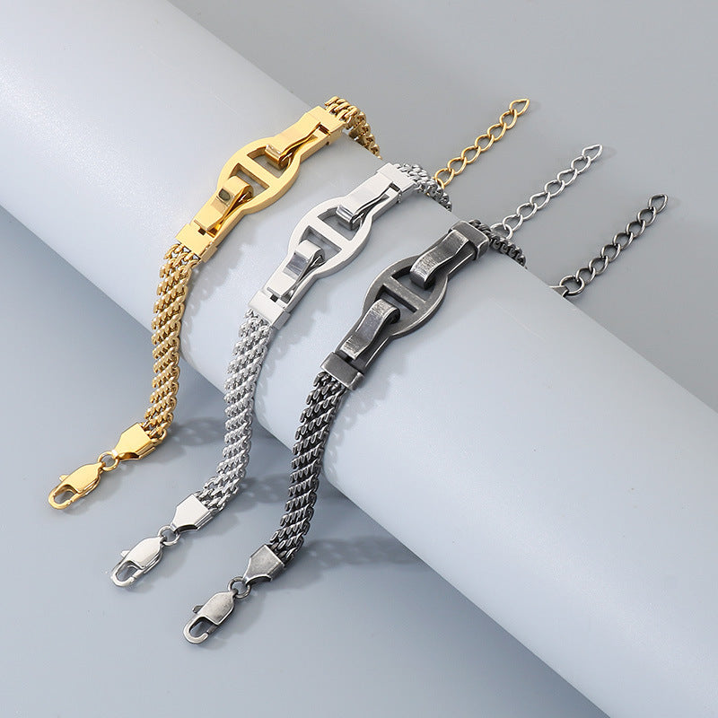 Niche Design Unisex Stainless Steel Flat Mesh Chain Chain Character Bracelet Adjustable