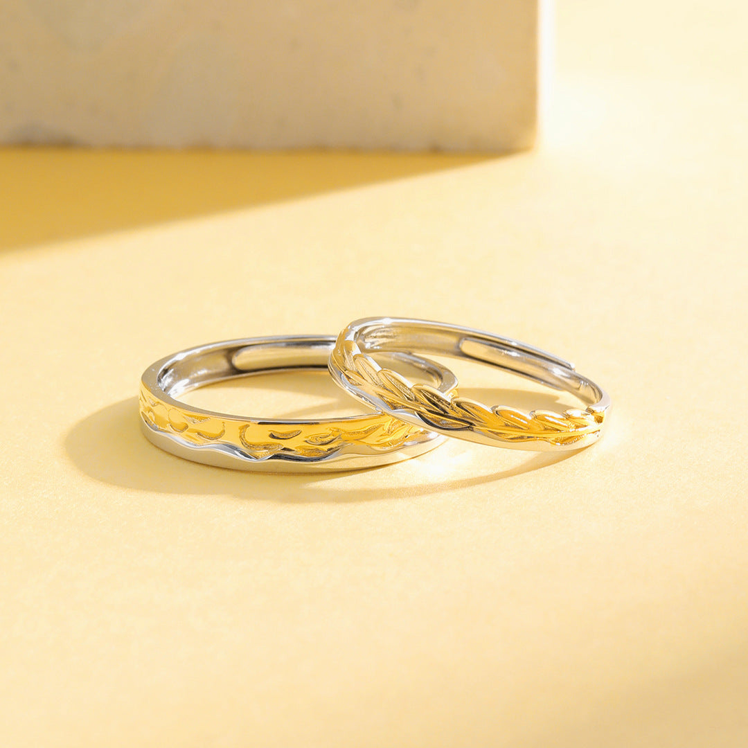 Planderful Everyday Genie – Elegant 925 Sterling Silver Wheat Ear Couple Ring for Valentine's Day