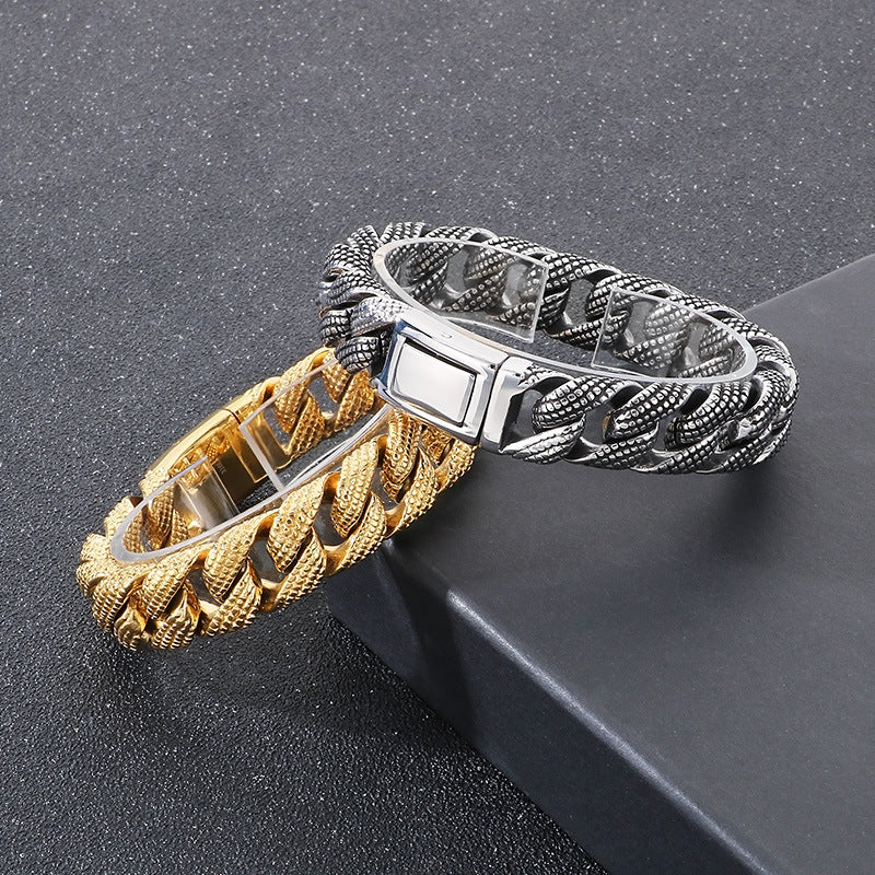 Planderful Titanium Steel Retro Cuban Chain Bracelet Men
